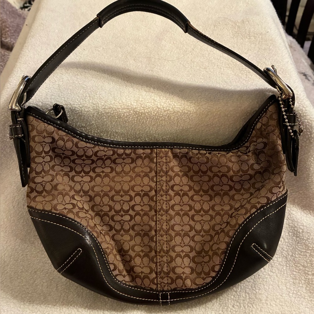 Vintage COACH Soho Brown Leather Khaki Y2K Mini Signature C Hobo #6351 EUC